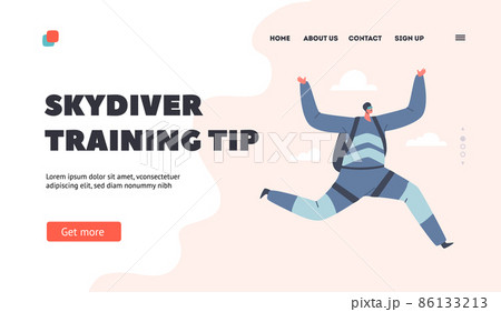 Skydiver Training Tips Landing Page Template. Skydiving, Parachuting Sport, Extreme Recreation. Character Making Jump 86133213