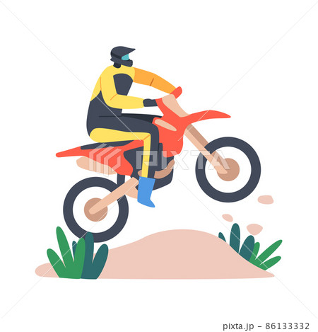 Man Motorcycle Rider Extreme Activity, Competition. Speed Racing, Motocross Rally Concept. Male Biker Riding Motorbike 86133332