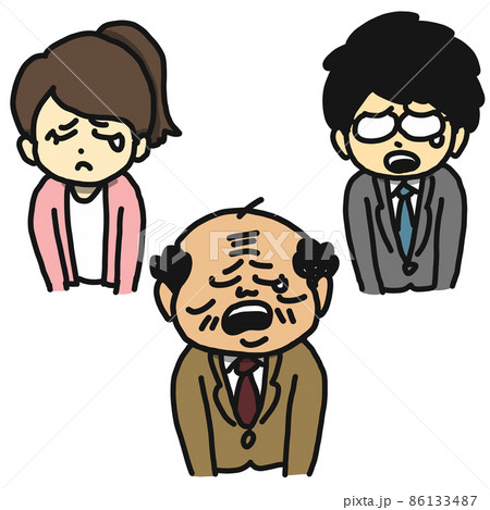 涙を流して悲しんでいる3人のサラリーマンのイラスト。 86133487