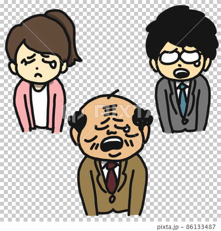 涙を流して悲しんでいる3人のサラリーマンのイラスト。 86133487