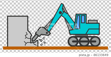 Illustration of attaching a breaker to a heavy machine and scraping concrete 86133649