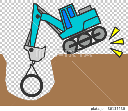 作業現場でバランスを崩して事故を起こす重機 86133686