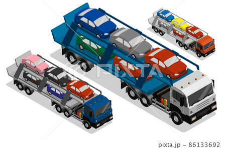 Isometric Heavy Car transport truck. Industrial machinery and equipment. Realistic 3D vector isolated on white background 86133692
