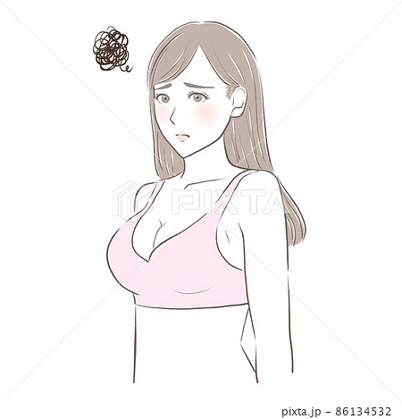 悩みを抱える胸の大きい女性 のイラスト素材