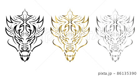 three color black gold and silver line art of dragon head. Good use for symbol, mascot, icon, avatar, tattoo,T-Shirt design, logo or any design. three color black gold and silver line art of dragon head. Good use for symbol, mascot, icon, avatar, tattoo,T-Shirt design, logo or any design. 86135390