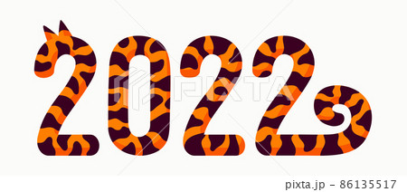 Tiger new year text, happy 2022 new year card with striped numbers the symbol of Chinese new year. Organic flat style vector illustration. Tiger new year text, happy 2022 new year card with striped numbers the symbol of Chinese new year. Organic flat style vector illustration. 86135517