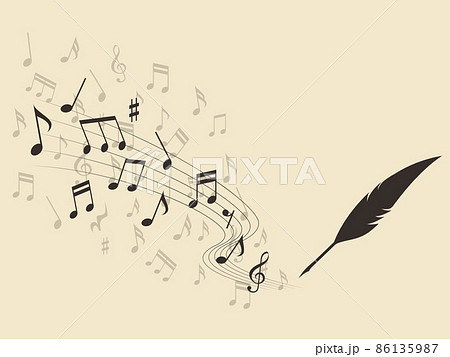 万年筆で作曲中の浮かぶ音符と五線譜 86135987