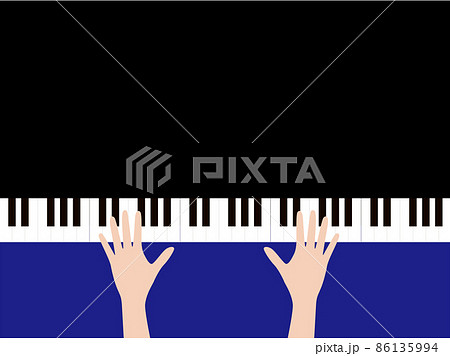 ピアノの鍵盤と演奏者の左右の手シルエットのイラスト素材