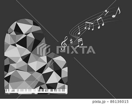 グランドピアノの白黒ポリゴンイラストと抽象的メロディー 86136015
