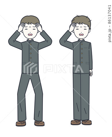 頭を抱える男子学生のイラスト素材 頭を抱える男子学生のイラスト素材 86137041