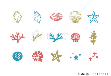 Simple And Cute Seaside Decoration Set Icon Stock Illustration