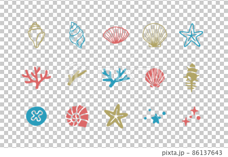Simple and cute seaside decoration illustration set icon seashell coral starfish 86137643