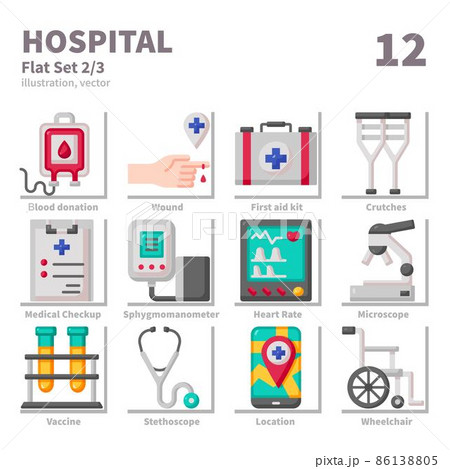 Hospital icons set, Flat, vector and illustration set 2 Hospital icons set, Flat, vector and illustration set 2 86138805