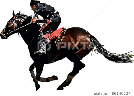 Racehorse with jockey at races. Isolated on a white background Racehorse with jockey at races. Isolated on a white background 86140224