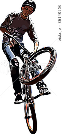 Color vector image of a cyclist on BMX performing extreme stunts Color vector image of a cyclist on BMX performing extreme stunts 86140556