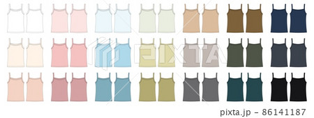 Set of sleeveless tank top technical sketch. Children girl outline t shirt underwear collection. 86141187