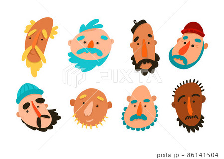 Set of male faces of different nationalities in cartoon style 86141504