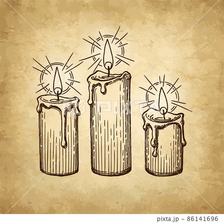 Burning candles ink sketch. 86141696