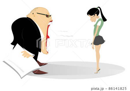 Angry boss and employee woman illustration. Angry chief scolds his frightened employee woman illustration 86141825