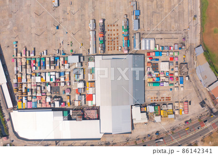 Aerial top view of Night Market people walking street, Colorful tents in the train of Ratchada at Bangkok city, Thailand. Retail shops 86142341