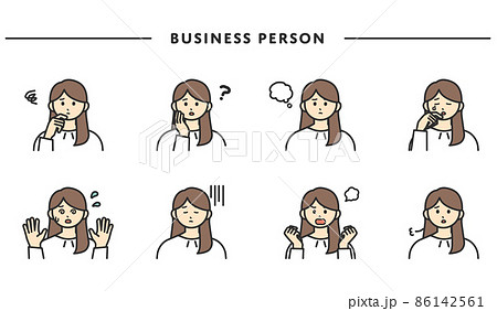 女性社員の表情とジェスチャーのイラスト素材セット 86142561