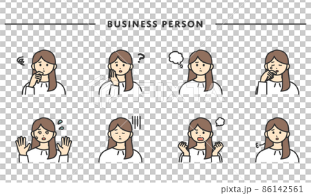 女性社員の表情とジェスチャーのイラスト素材セット 86142561