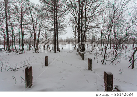 Old railway station at winter with painted walls Old railway station at winter with painted walls 86142634
