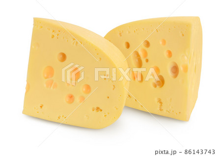 piece of cheese isolated on white background with clipping path and full depth of field piece of cheese isolated on white background with clipping path and full depth of field 86143743