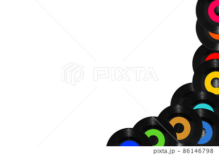 Border bottom right vinyl 45rpm single record on white with copy space 86146798