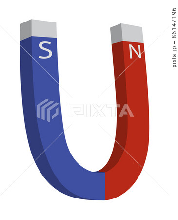 Red and blue magnet icon with two poles north and south isolated on white. Magnetism, magnetize, attraction concept. Power symbol 86147196