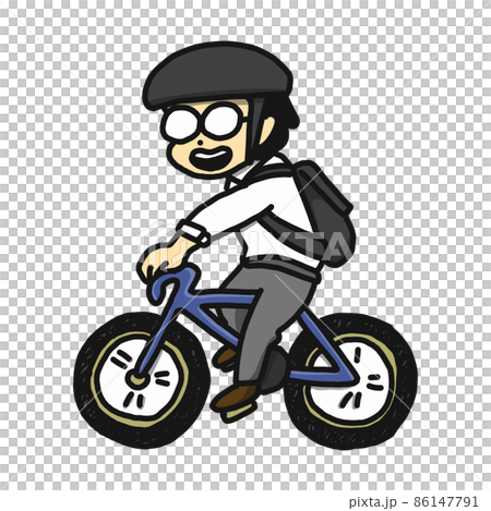 自転車通勤をする会社員のイラスト のイラスト素材