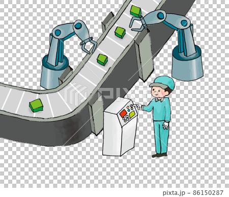 工場のベルトコンベアのイラスト素材