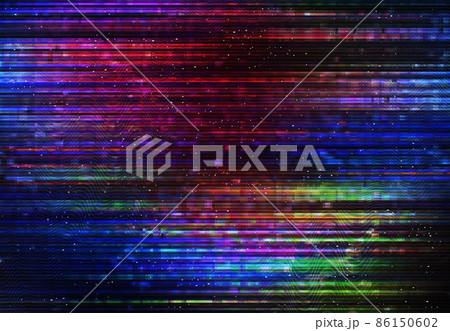 Glitch effect digital color distortion screen, lines and pixel noise vector background. TV signal error, VHS video rewind texture, computer bug static fail or broken display abstract backdrop 86150602
