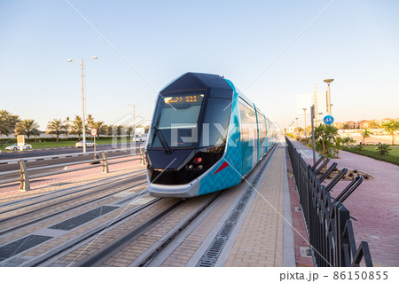New modern tram in Dubai, UAE New modern tram in Dubai, UAE 86150855