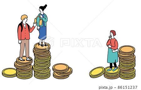 積み上がるコインと人々のシンプルなイラスト 積み上がるコインと人々のシンプルなイラスト 86151237