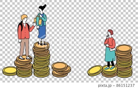 積み上がるコインと人々のシンプルなイラスト 積み上がるコインと人々のシンプルなイラスト 86151237
