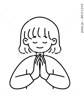 手を合わせる女の子・線画 手を合わせる女の子・線画 86151243