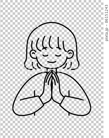 手を合わせる女の子・線画 手を合わせる女の子・線画 86151243