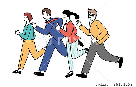 走るシンプルなビジネスマンとビジネスウーマンのイラスト 86151258