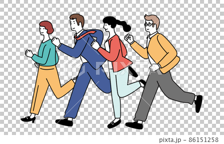 走るシンプルなビジネスマンとビジネスウーマンのイラスト 86151258