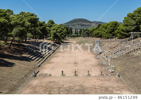 Ruins of stadium in Epidavros, Greece 86151299