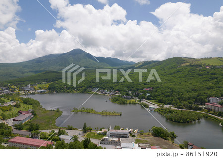 夏の車山高原からみる白樺湖 ビーナスライン ドローン空撮 夏の車山高原からみる白樺湖 ビーナスライン ドローン空撮 86151920