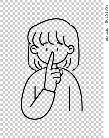 人差し指を口にあてる女の子・線画 人差し指を口にあてる女の子・線画 86151958