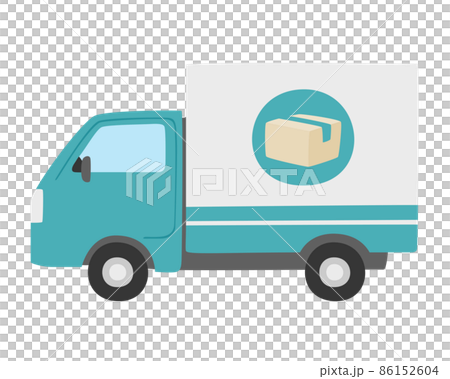 運輸公司卡車的插圖,上面有紙板標記。 運輸公司卡車的插圖,上面有紙板標記。 86152604