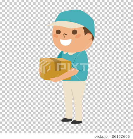 一名男子在送貨公司拿著一個紙板箱的插圖。 86152606