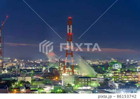 《福岡県》北九州の工場夜景(太陽インキ製造方面)黒崎城跡より撮影 《福岡県》北九州の工場夜景(太陽インキ製造方面)黒崎城跡より撮影 86153742
