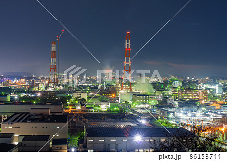 《福岡県》北九州の工場夜景(太陽インキ製造方面)黒崎城跡より撮影 《福岡県》北九州の工場夜景(太陽インキ製造方面)黒崎城跡より撮影 86153744