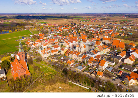 Aerial view of houses and nature of Prusice 86153859