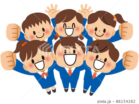 ガッツポーズでやる気まんまん勉強を頑張ろう 中学生高校生学生友達のイラスト素材