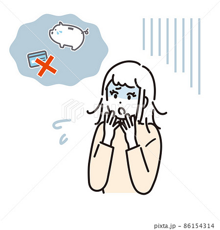 金欠に悩んでいる女性のイラスト素材 86154314